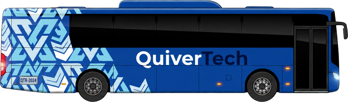 A QuiverTech BRT bus driving past