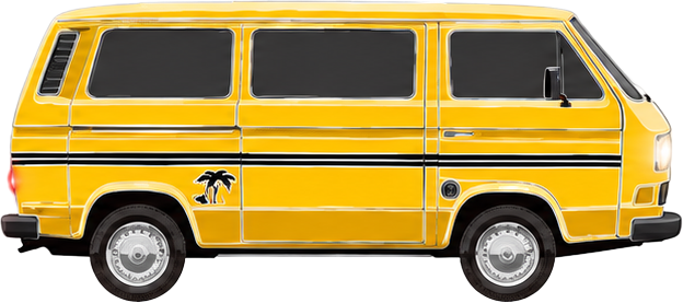 A yellow Danfo van driving past